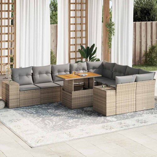 vidaXL 10-dijelni set vrtnih sofa s jastucima bež od poliratana bagrem Cijene