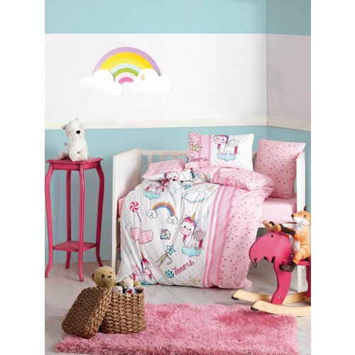  unicorn - pink pinkwhiteturquoise ranforce baby quilt cover set Cene