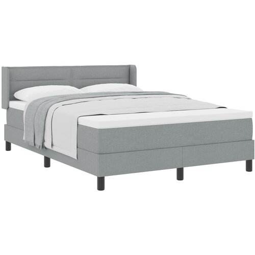 VidaXL Box Spring Krevet s madracem Svjetlosivi 140x190 cm Tkanina, Uzglavlje s Linijama Dizajn Svjetlosivo 140 cm Tkanina Slike