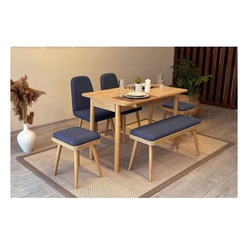 Hanah home vina mini 03 1048 oak dark blue (produžni set trpezarijskih stolova i stolica (6 komada)) Slike