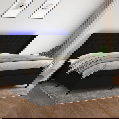  The Living Store Box spring postelja z vzmetnico LED črna 200x200 cm blago - Box Spring Postelja, (21516257) Slike