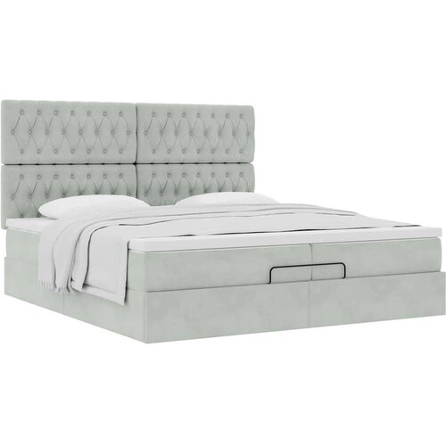 vidaXL Otomanski posteljni okvir z vzmetnicami siv 200x200cm žamet Cene