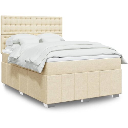 VidaXL Krevet s oprugama i madracem krem 140 x 190 cm od tkanine Slike