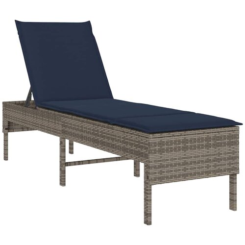 VidaXL Ležaljka s jastukom siva 55x200x44 cm poli ratan - Siva 1 Modra Slike