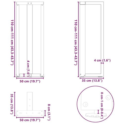  Noge za barski stol T-oblika 2 kom 50x35x(110-111) cm čelik Slike