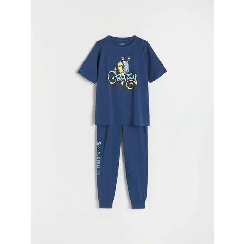 Reserved dvodelni komplet pižame s potiskom - mornarsko modra