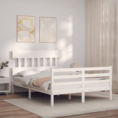 VidaXL Posteljni okvir z vzglavjem bel 140x200 cm trden les Slike