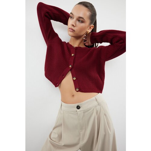 Trendyol claret red crop basic knitwear cardigan Cene