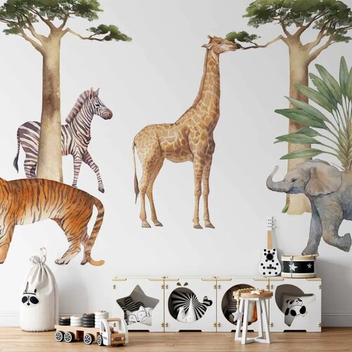  Foto tapeta - Jungle Animals on White Background Made With Watercolour Technique 400x280 Standard Cene