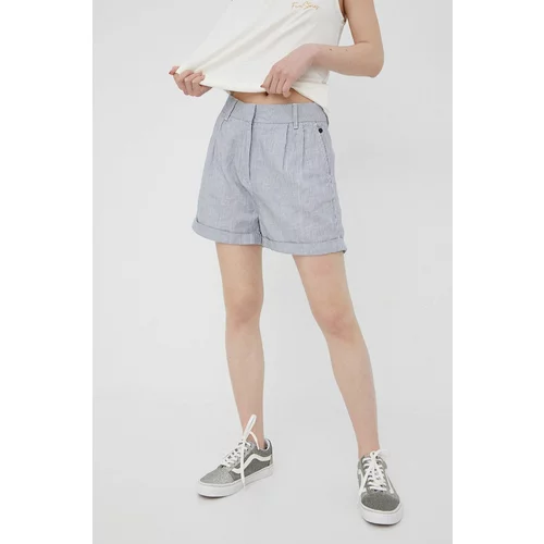 Superdry Lanene kratke hlače za žene, boja: bijela, s uzorkom, visoki struk