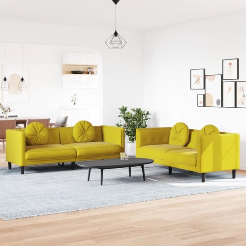 VidaXL 2-dijelni set sofa s jastucima žuti bar&amp;scaron;unasti Slike