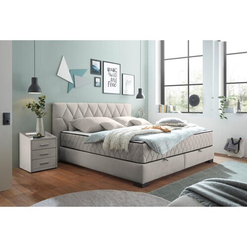 MID.YOU POSTELJA Z VZMETNICO 180 cm x 200 cm , tekstil, leseni material bež Slike
