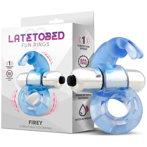 LATETOBED Firey Vibrating Penis Ring with Rabbit Blue Cene
