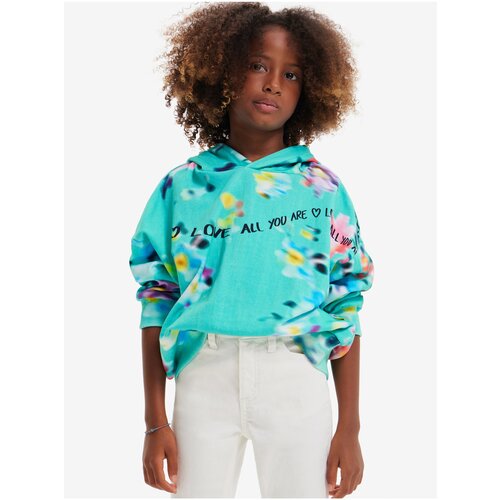 Desigual Light Green Girly Floral Hoodie Flores - Girls Slike