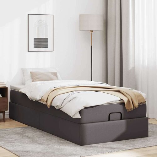 VidaXL Otomanski okvir kreveta s madracem sivi 90x190cm umjetna koža Slike