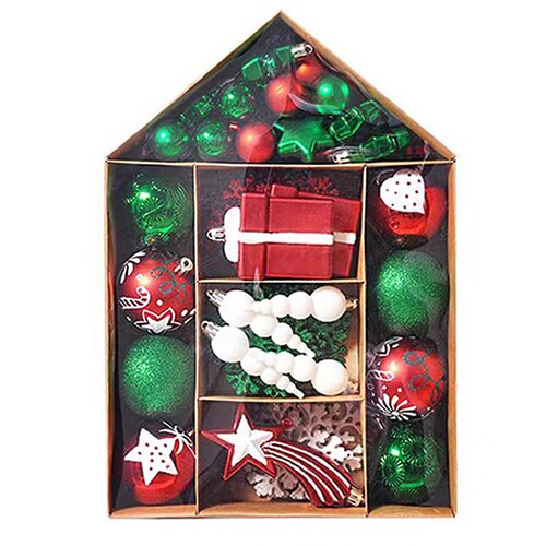 Novogodišnji ukras Lampioni sa novogodisnjim motivima zeleno, crveno, beli set Slike