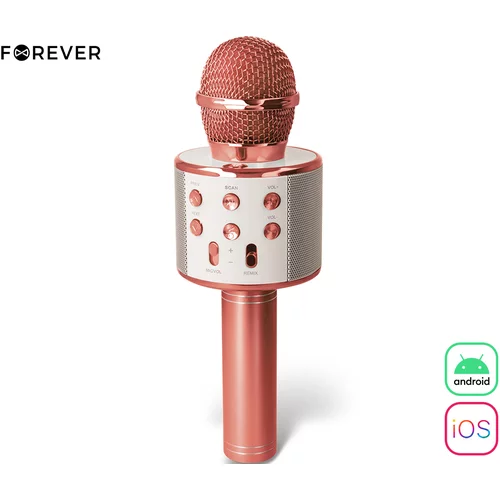 Forever BMS-300 LITE mikrofon & zvočnik, KARAOKE, Bluetooth, microSD, AUX, modulacija glasu, polnilna baterija, roza zlat (Rose Gold), (20994915)