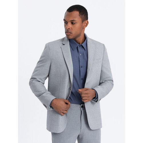 Ombre Men's elegant jacket with decorative buttons on cuffs - grey Cene