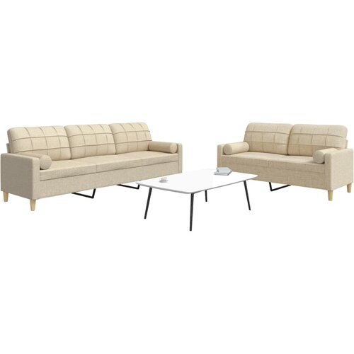  2-dijelni set sofa s ukrasnim jastucima krem od tkanine Slike