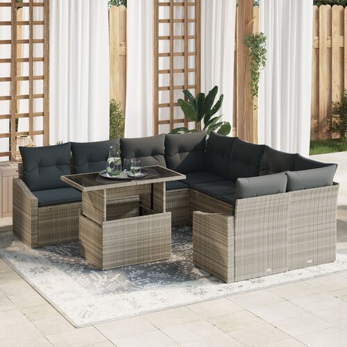 VidaXL 9-dijelni set vrtnih sofa s jastučićima svijetlosivi poli ratan Slike