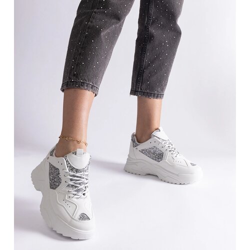 Gemre White women's sneakers with glitter inserts Caraballo Cene