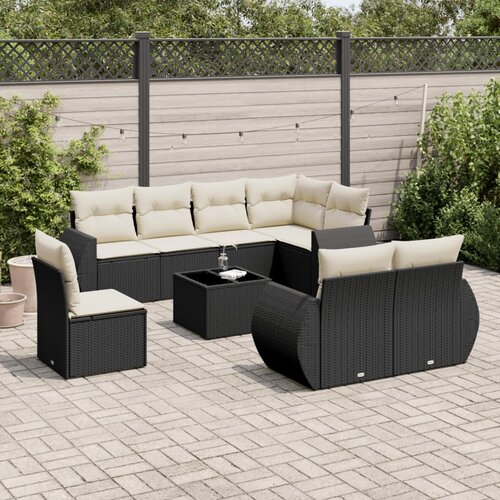  9-dijelni set vrtnih sofa s jastucima crni od poliratana Cijene