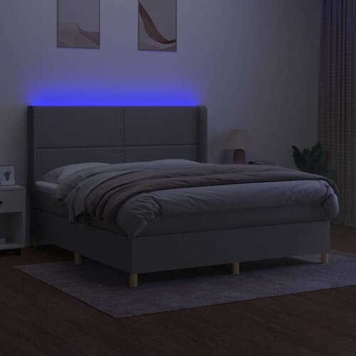  Krevet box spring s madracem LED svjetlosivi 180x200 cm tkanina Slike