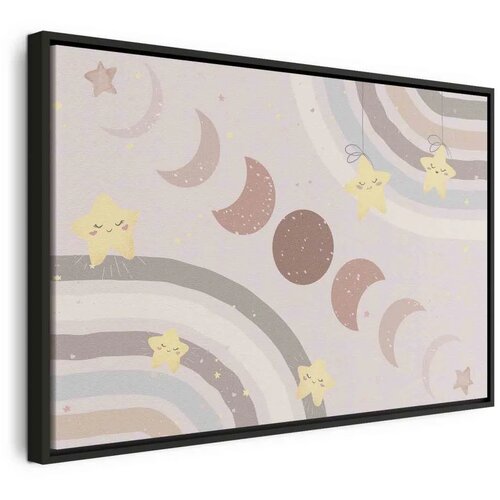  Slika - Joyful Sky - Yellow Cheerful Stars with a Rainbow Against the Phases of the Moon in a Light Beige Sky Hue 60x40 U crnom Cijene