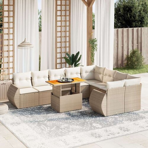 VidaXL 10-dijelni set vrtnih sofa s jastucima bež od poliratana Slike