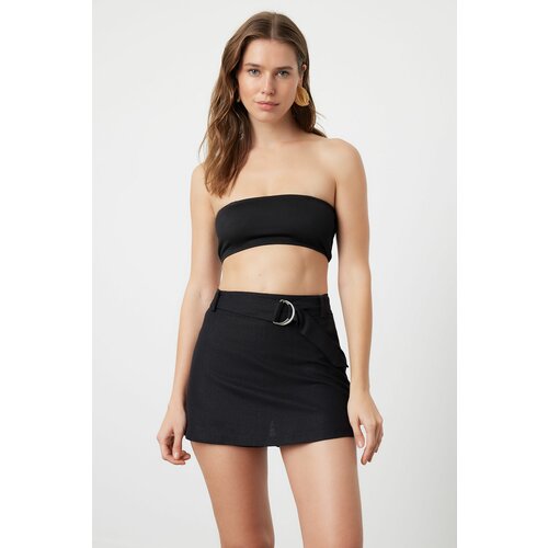 Trendyol Black Mini Woven Linen Blend Skirt Cene