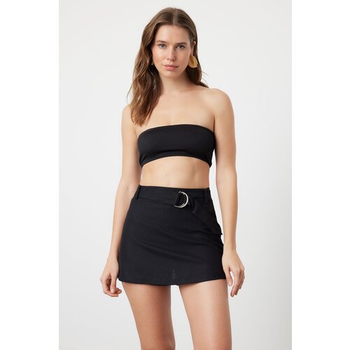 Trendyol Black Mini Woven Linen Blend Skirt Slike