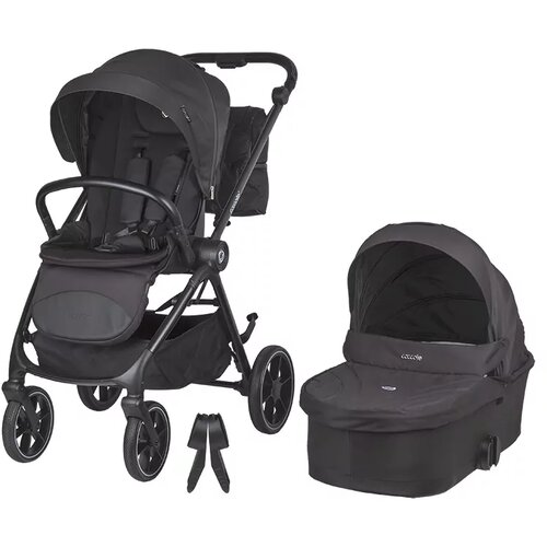 Coccolle Otro&amp;scaron;ki voziček 2v1 Serry Jet črna in stolček za hranjenje Ziti Slike