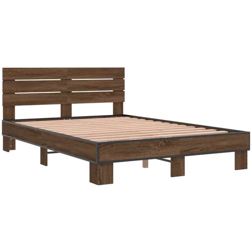 vidaXL Okvir za krevet smeđi hrast 140x190cm konstruirano drvo i metal