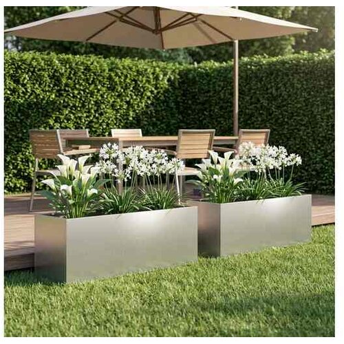 vidaXL Vrtna saksija 2 kom. Srebrna 100 x 30 x 30 cm Pocinčani čelik - Pocinčani čelik 100 x 30 x 30 cm 2 Cene