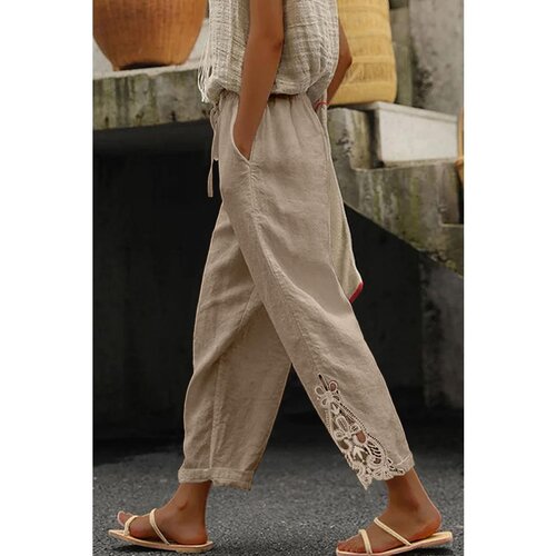 Fenzy Elegantne Pamučne Hlače S Čipkom, Krem Cijene