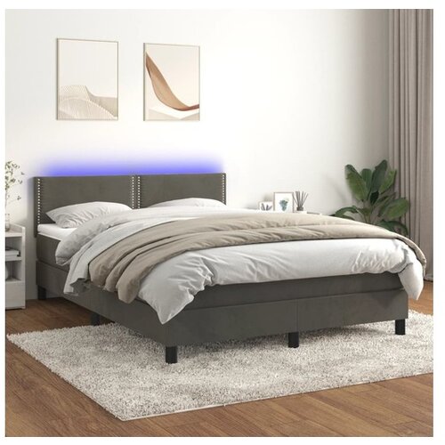  Box spring postelja z vzmetnico LED temno siva 140x190 cm žamet Cene