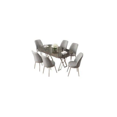 Hanah home set trpezarijski sto i 6 stolica lai anthracite chrome grey Cene