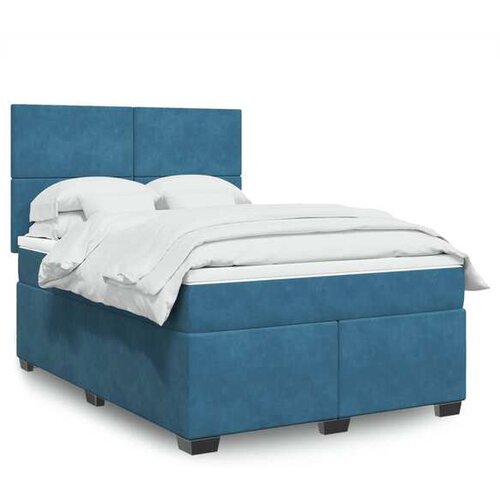 vidaXL Box spring postelja z vzmetnico modra 160x200 cm žamet Cene