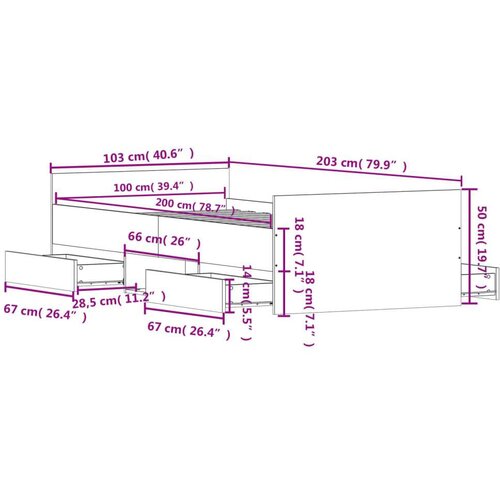  Kreveta s uzglavljem i podnožjem boja hrasta 100 x 200 cm Slike