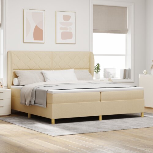 Krem Box Spring Krevet s Madracem 200x200 cm Tkanina Cene