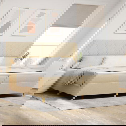  Krem Box Spring Postelja s Blazino 200x200 cm Tkanina, (22051183) Cene