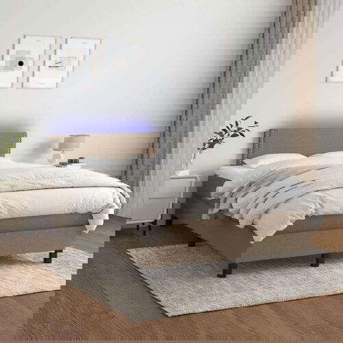  Box spring s madracem LED smeđesivi 120 x 200 cm tkanina Slike