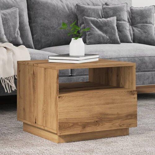 VidaXL Stolić za kavu s LED svjetlima boja hrasta artisan 50x49x40 cm Slike