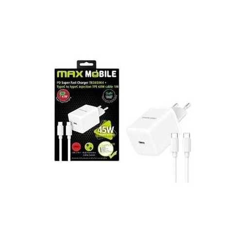 Maxmobi kućni punjač PD super fast charge set 2U1 TYPE C + kabel, TR385004 GAN45W Slike