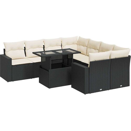 VidaXL 9-dijelni set vrtnih sofa s jastucima crni od poliratana Slike