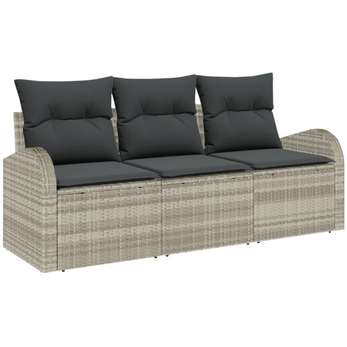 vidaXL 3-dijelni set vrtnog sofe s jastučićima svjetlosivi poly rattan, 2-sjedalo vrtna sofa s skladištem i jastučićima svjetlosivi poly rattan Cene
