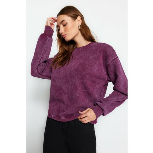 Trendyol Violet Antiqued/Faded Effect Thicker Fleece Inside Oversized/Wide Knitted Sweatshirt Cene