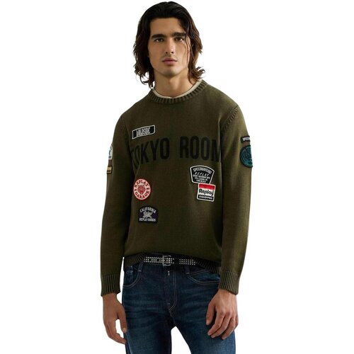 Replay Puloverji COTTON GARMENT DYED + ENZHYME WASH - 8gg UK00B2.000.72229G Kaki Slike
