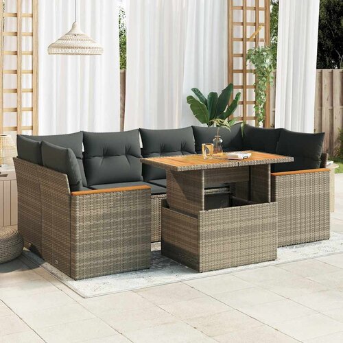 VidaXL 6-dijelni set vrtnih sofa poliratan i bagrem s jastucima sivi Slike