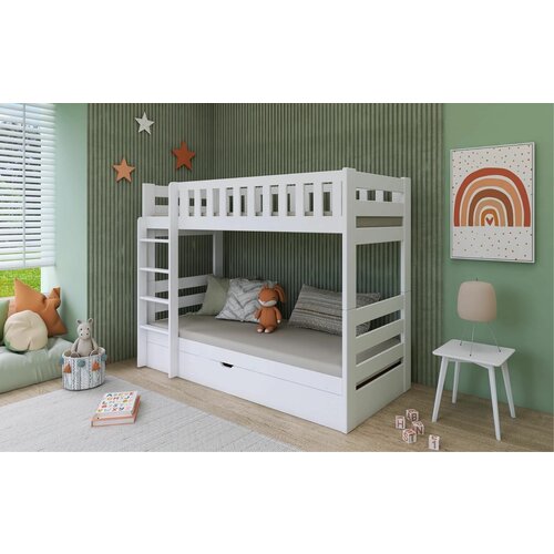 Drveni dečiji krevet na sprat focus sa fiokom - beli -160/200*90Cm Slike